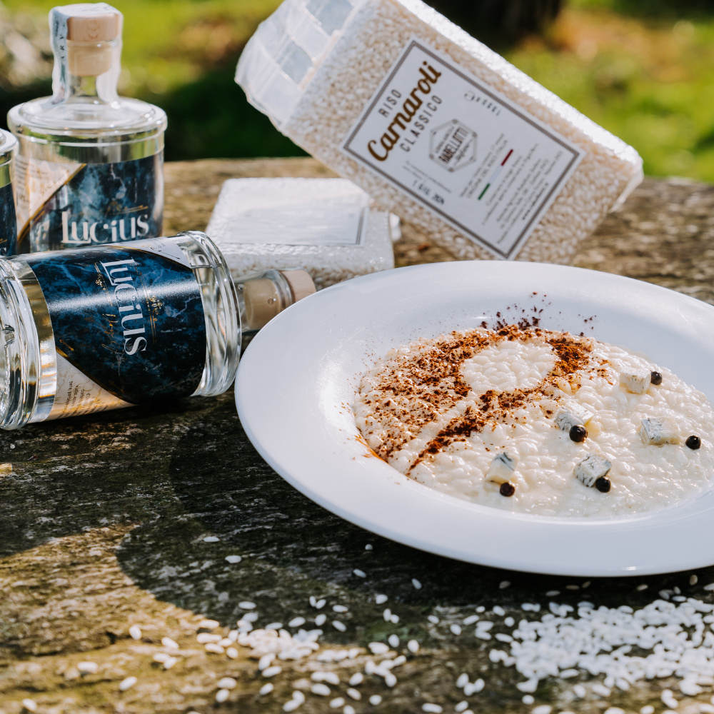 Risotto Lucius Dry Gin, Crème de Cacao e Gorgonzola